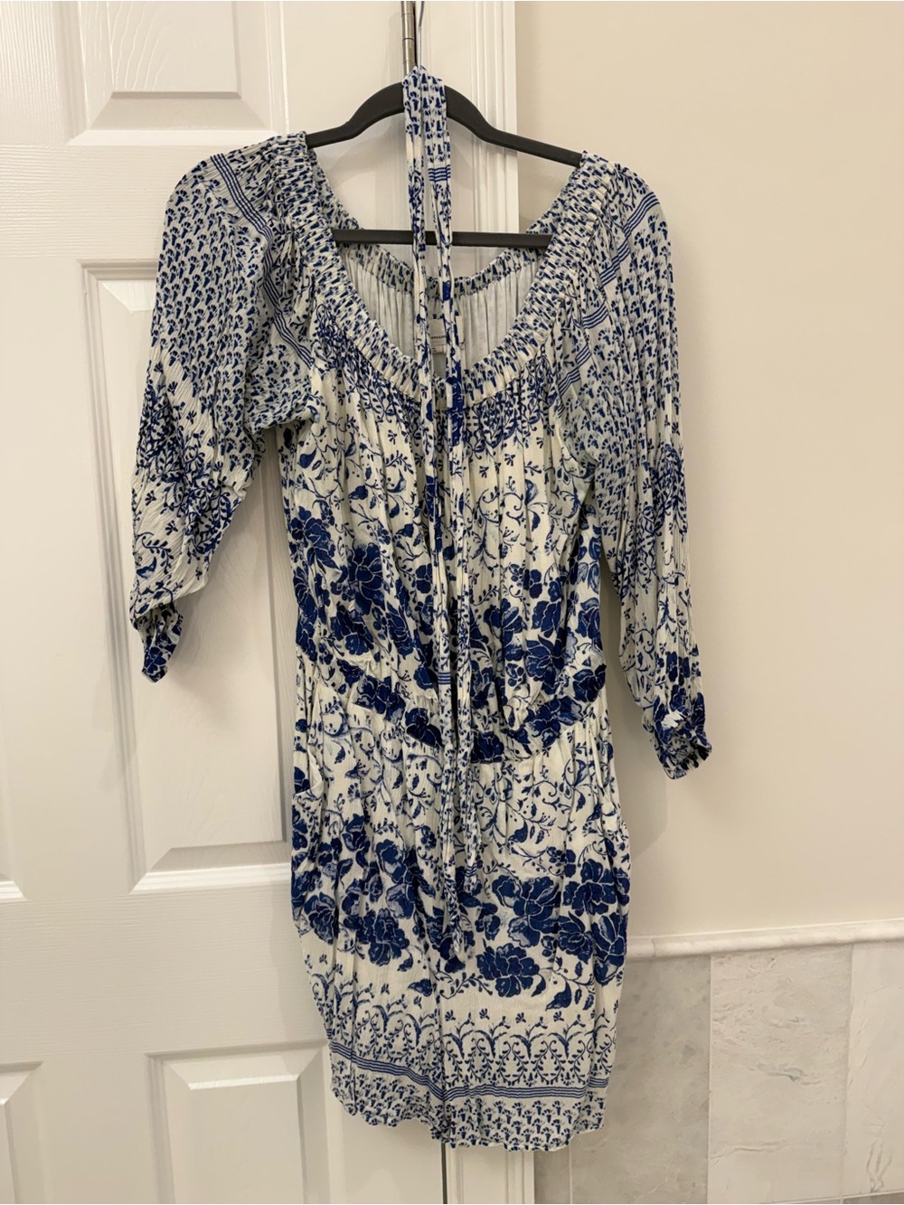 Blue & White Floral Boho Peasant Romper